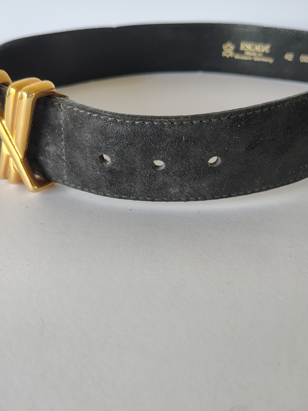Escada Black Suede Belt with Gold X Hardware - Picture 6 of 6